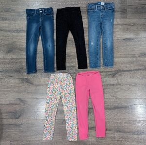 Cat & Jack 5T Leggings Bundle Play Pants Pink Floral Jeggings Black Old Navy